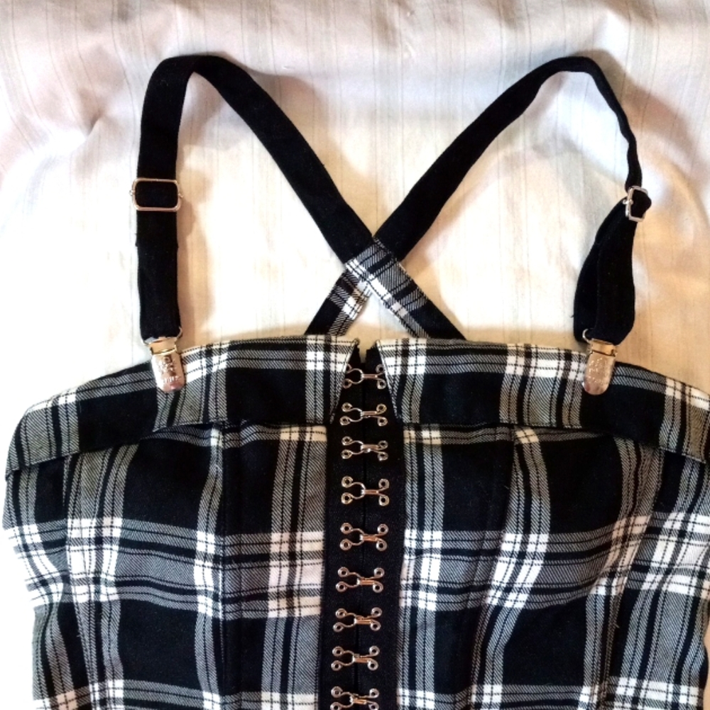 TRIPP NYC PLAID FLANNEL CORSET TOP WITH REMOVEABLE SUSPENDERS SIZE MEDIUM  NWOT